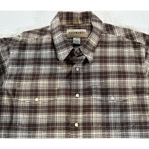 Cody James Western Shirt Pearl Snap‎ Brown Plaid Long Sleeve Mens Size Large